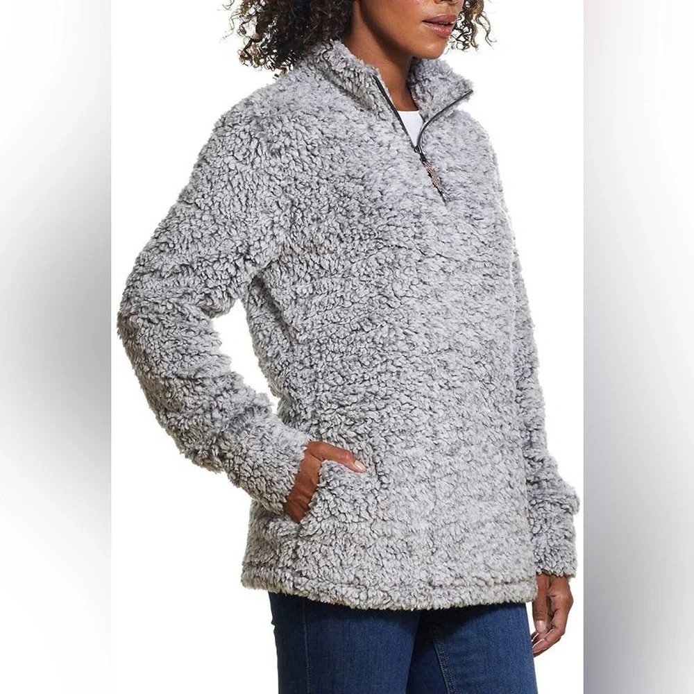 Weatherproof Vintage Womens 1/4 Zip Faux‎ Fur Cozy Fleece - Granite Size M